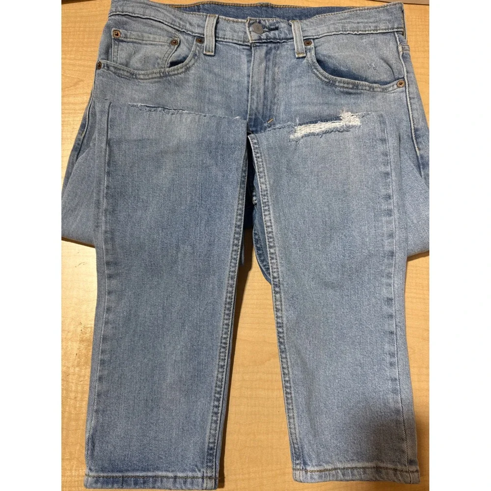 Levis 512 Slim Taper Jeans Mens 31x32 Light Wash Distressed Ripped Denim 28833